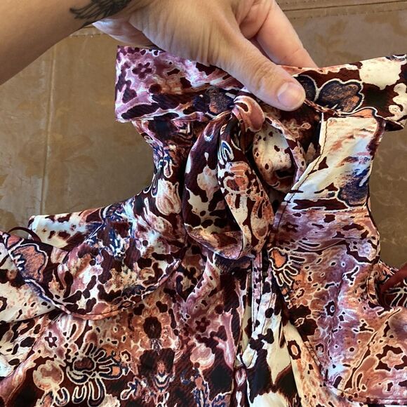 Pink Floral Cold Shoulder RuffleTop - Picture 10 of 16